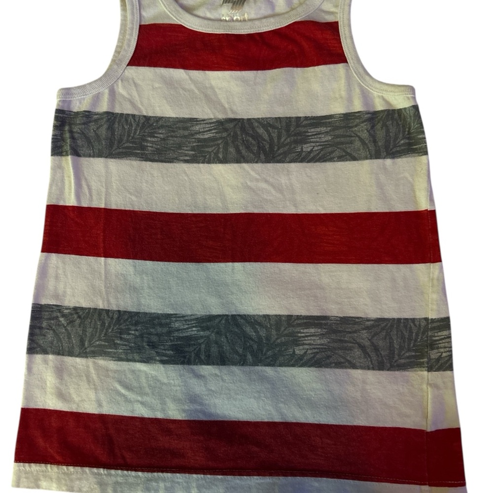Tropical Palm striped  Red and Gray Tank Top